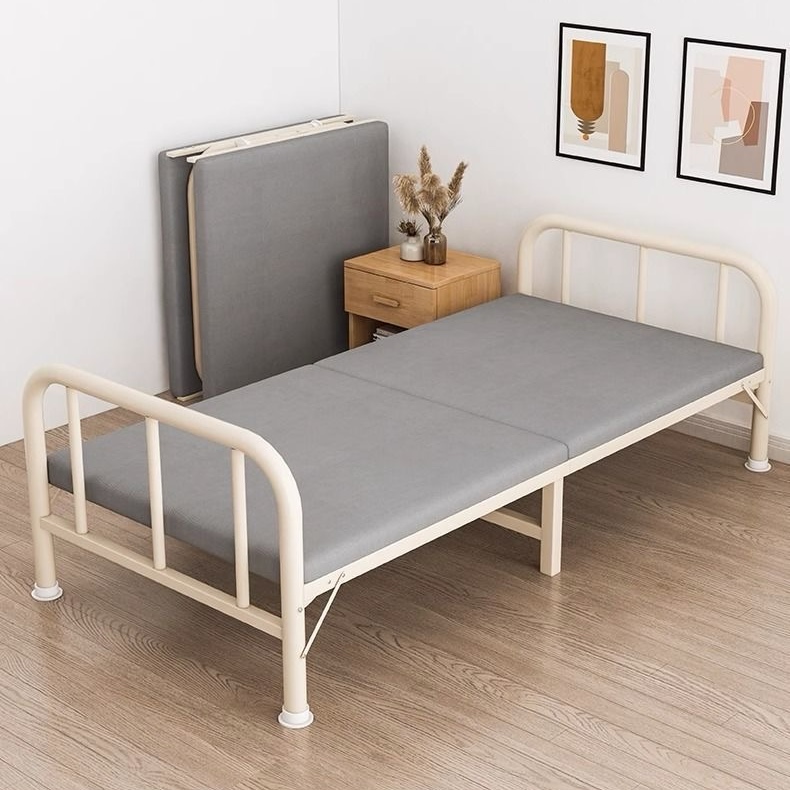 China Foldable Iron Frame Bed Strong Load Bearing Folding Single Bed Cross border Export Wholesale